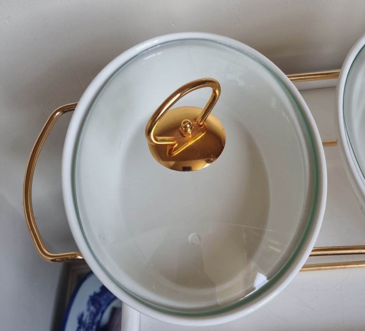 Maximan Porcelain x3 Chafing Dish White & Gold Ceramic Chafer Buffet Warmer. - Image 6